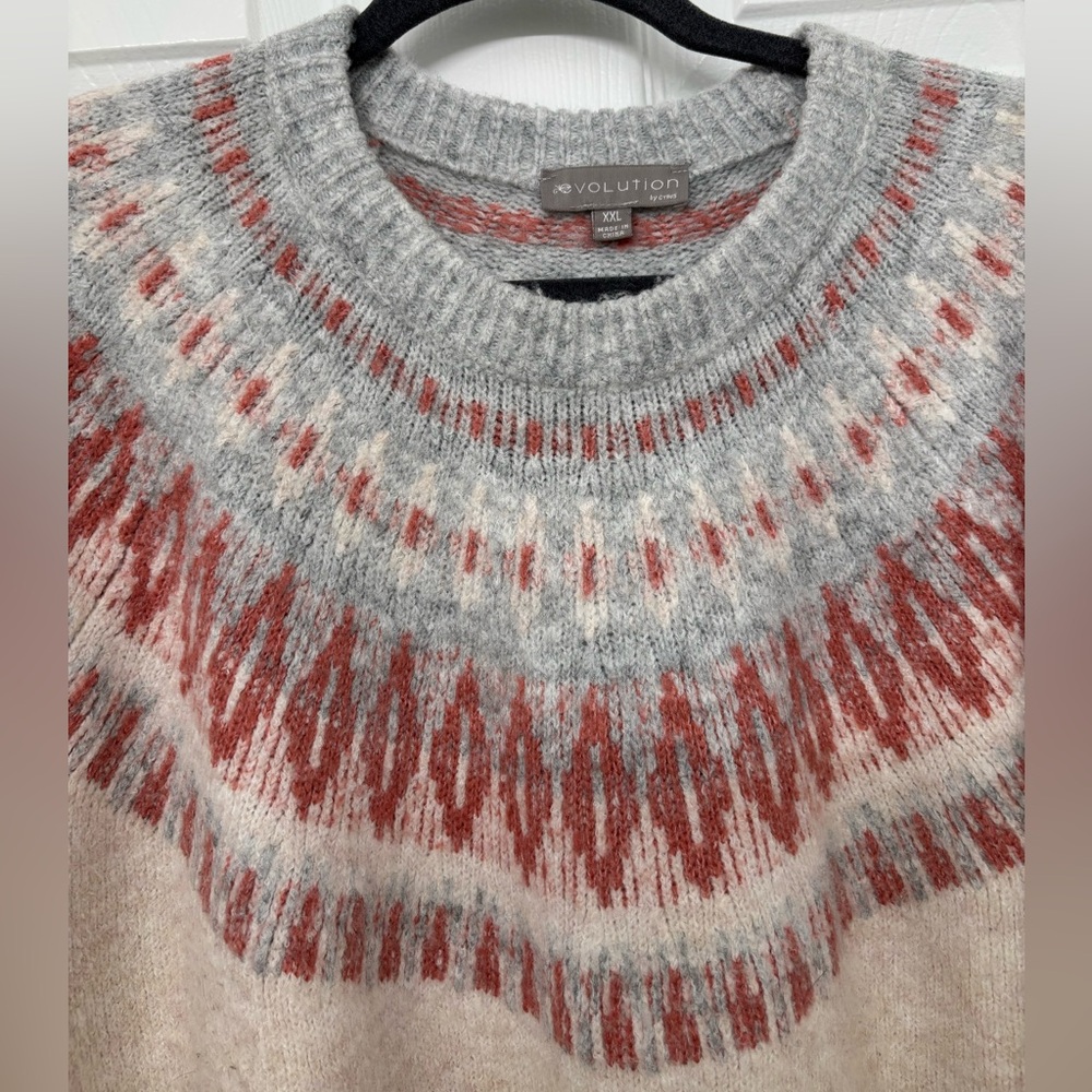 Fair Isle Sweater Cream and Gray Women’s XXL evolution by Cyrus - Picture 3 of 5